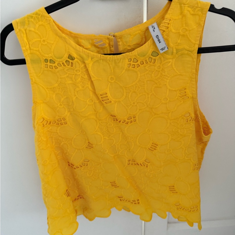 Mango Yellow Lace Sleeveless Top